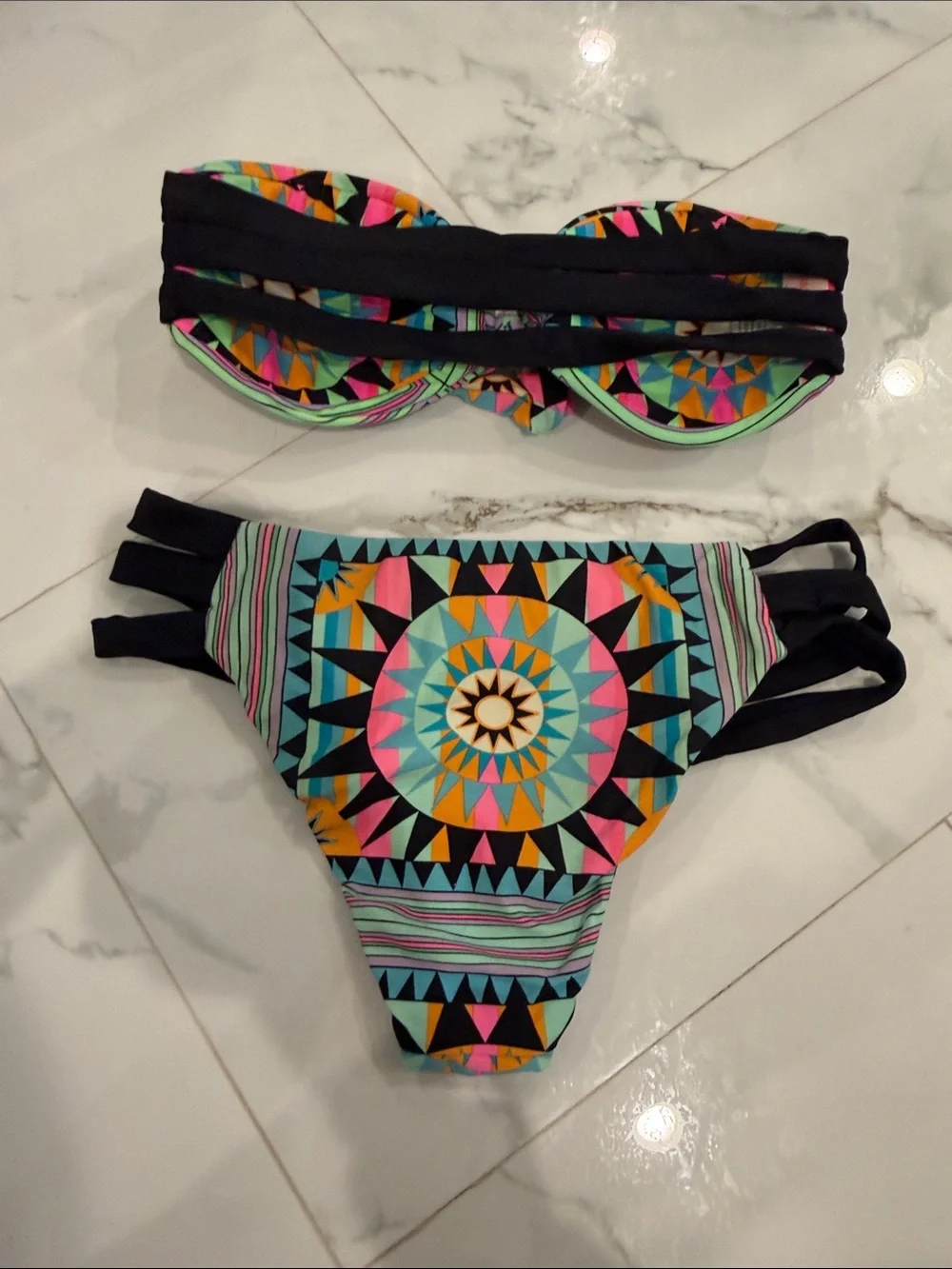 Mara hoffman bikini set Geometric Strap Turquoise, Pink Black- GREAT DEAL!